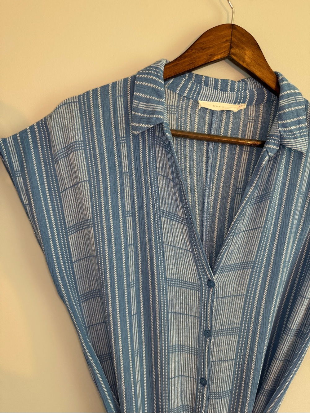 LUSH Light Blue Striped Belted Button-Front Midi Dress - Picture 5 of 8